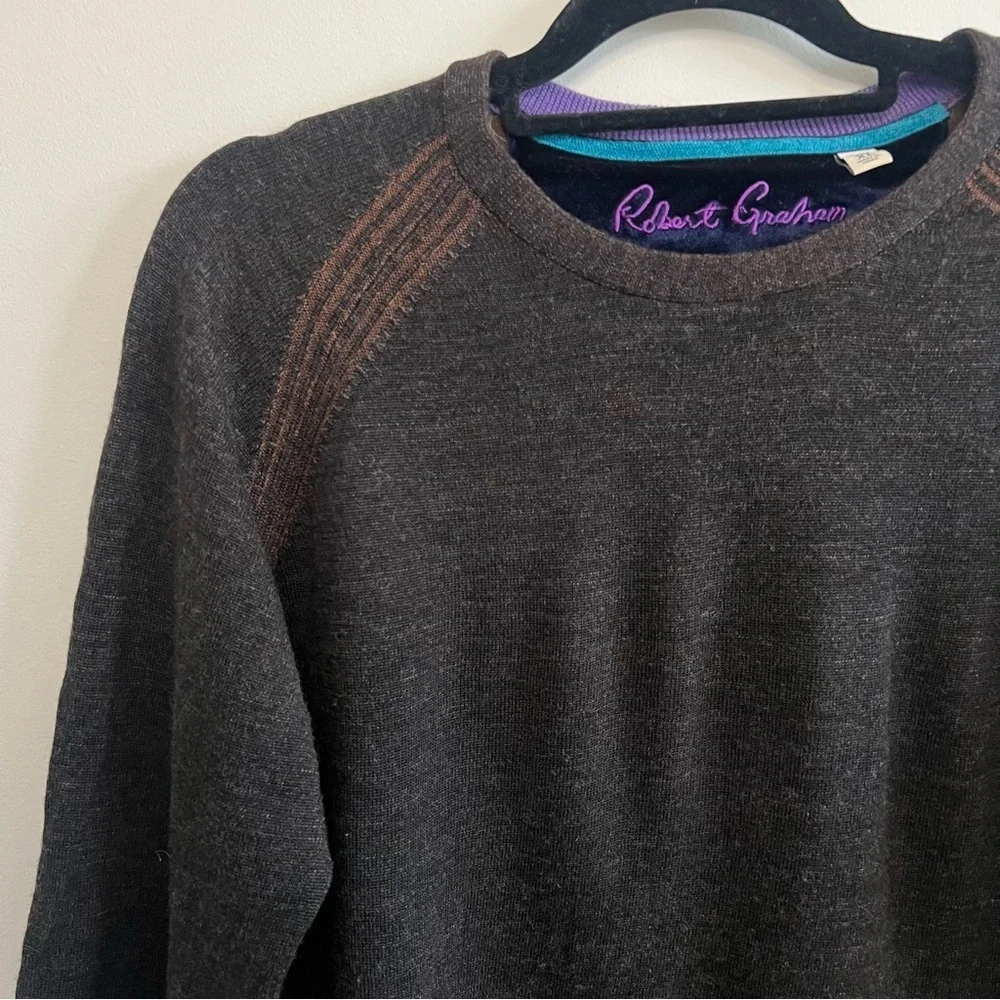 Robert Graham Men's Dark Brown 100% Wool Crewneck Sweater Business Work Classic